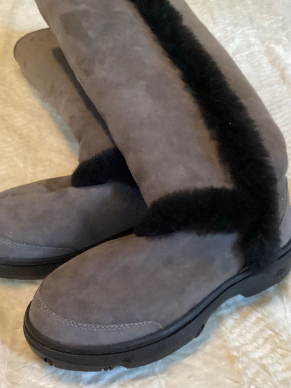 Womens Sz 5 Lamb Wool Black/grey Sunburst Tall UGG Winter Starburst Boots New